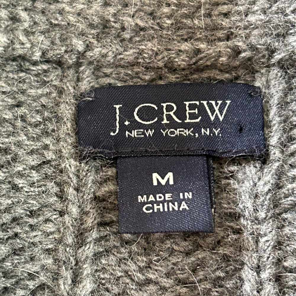 JCrew Mens Gray Cable Knit Shawl Collar Cardigan Lambswool Cashmere Sweater M - Picture 2 of 7